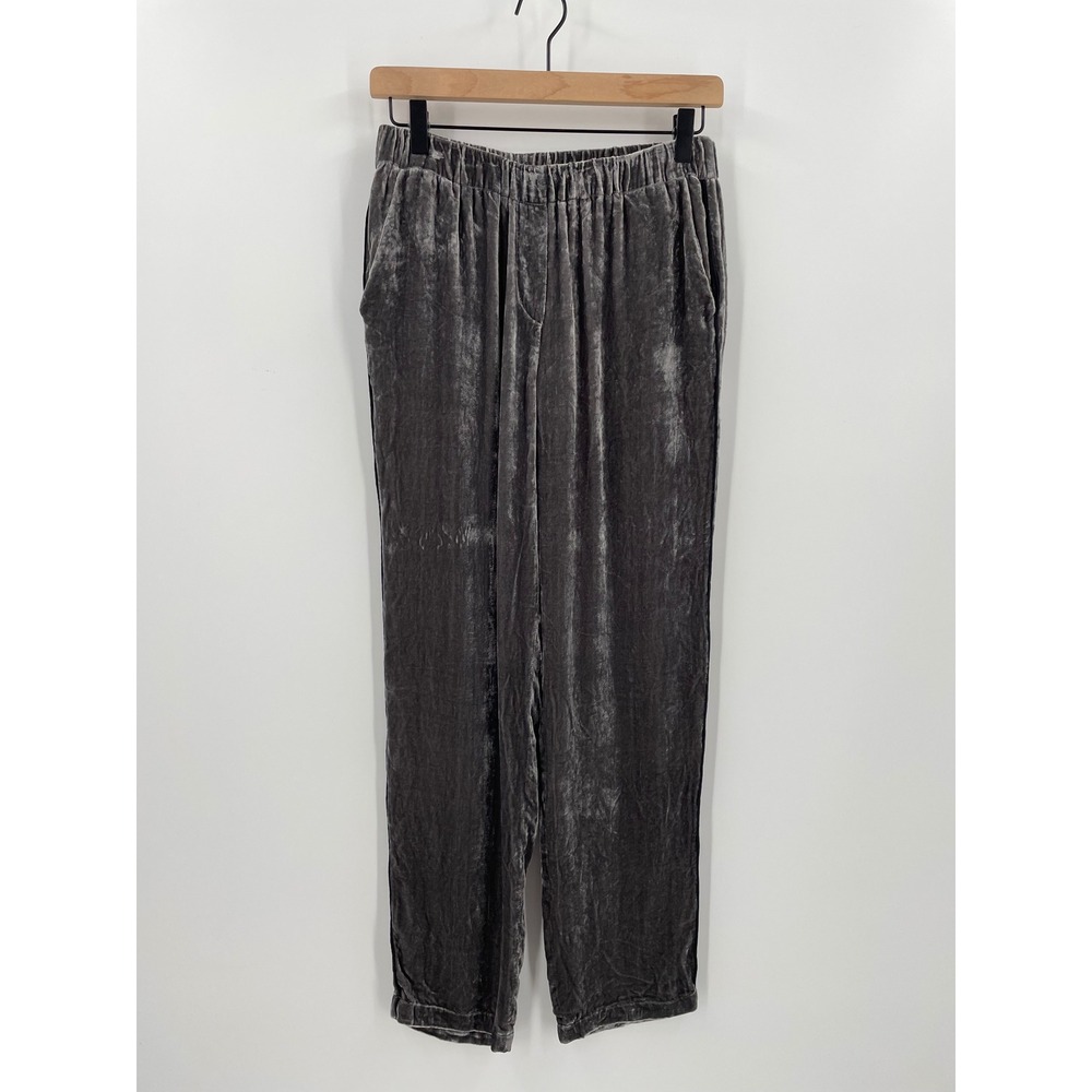 Organic John Patrick Gray Silk Velvet Pants Womens M Pull On Made USA Relaxed